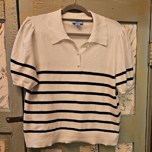 CeCe Women's Cream and Black Striped Top